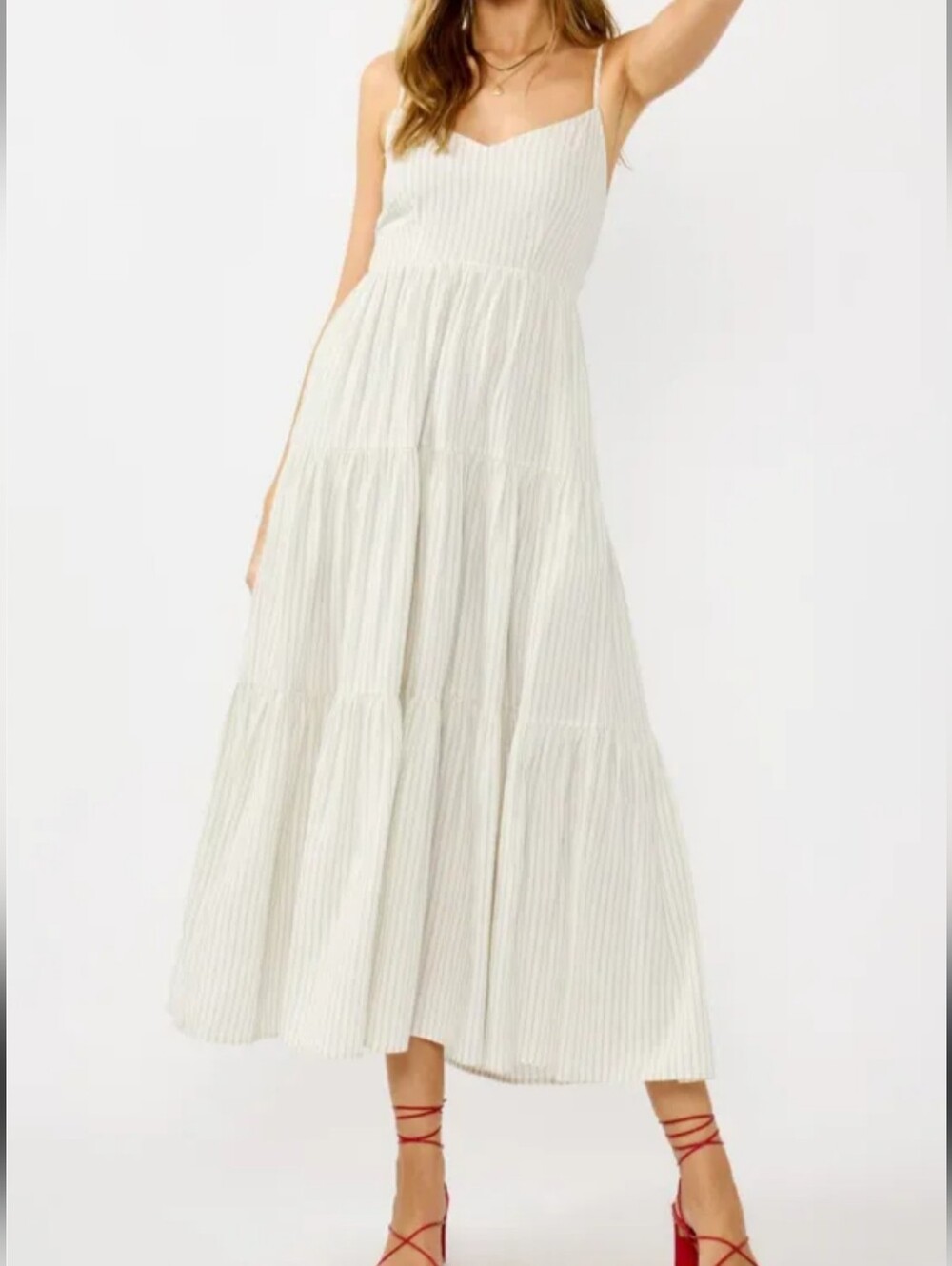 Uniqlo White Striped Tiered Maxi Dress-Skirt Size Xl Beache Vacation Size Xl
